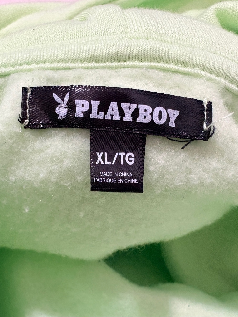 Playboy Mint Green Cropped Hoodie XL Drawstring Back Fleece Lined - Picture 4 of 8